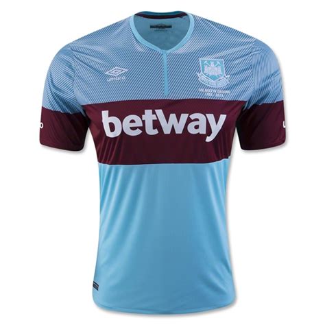 Mix & match this shirt with other items to create an avatar that is unique to you! West Ham 2015-16 Away Soccer Jersey | SoccerFollowers.org