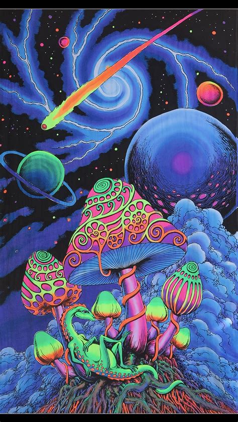 Trippy Wall Art Cosmic Shrooms Psychedelic Tapestry Etsy Uk