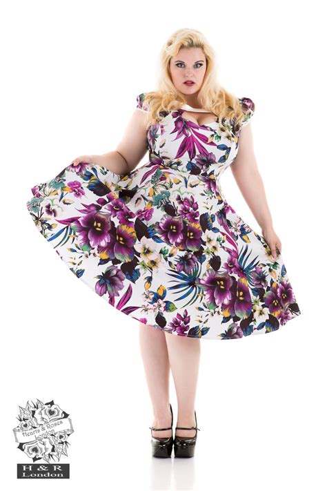 White Purple Pansies Floral Swing Dress In Whiteblue Hearts And Roses London