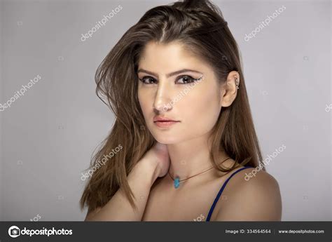 Beautiful Female Fashion Model Headshot Posing Cosmetic Eyeliner Make