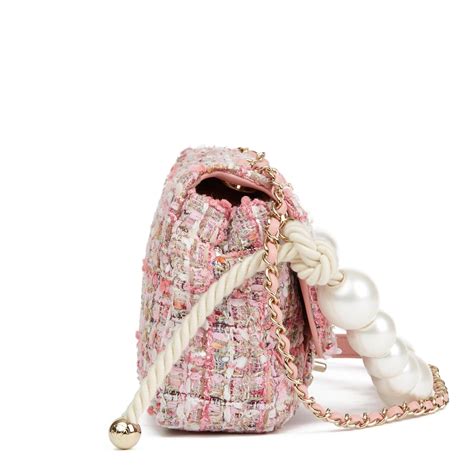 2019 Chanel Pink Tweed Fabric And Pearls Classic Single Flap Bag At 1stdibs