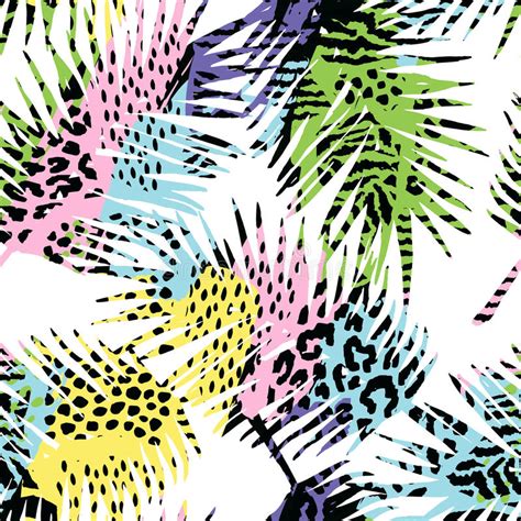 Trendy Seamless Exotic Pattern With Palm Animal Print And Hand Drawn
