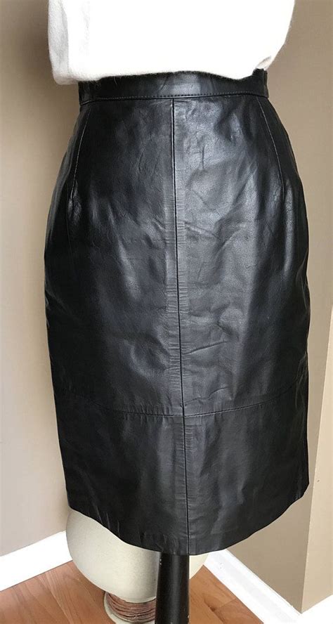 80s Vintage Comint Black Leather Pencil Skirt Vintage 78 Etsy