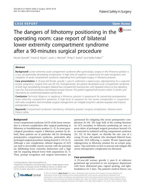 Pdf The Dangers Of Lithotomy Positioning In The Operating Room Case
