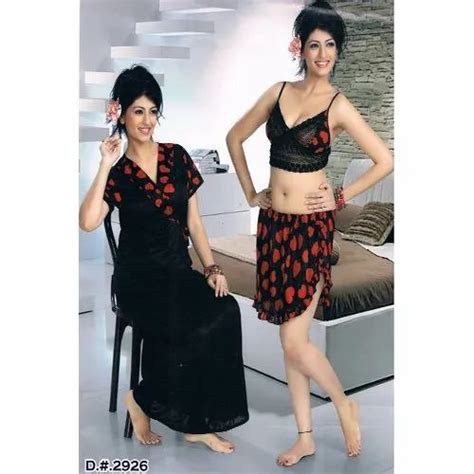 Black And Red Printed And Frilled Ladies Three Piece Nighty At Rs 450piece In Mumbai