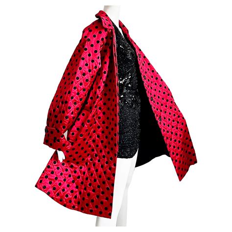 Christian Dior Polka Dot Evening Coat Voluminous Silk Satin Red Vintage