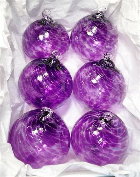 Set Of 6 Hand Blown Amethyst Purple Glass Ornaments By Verredemer