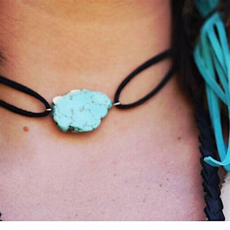 Leather Choker Necklace Turquoise Slab Necklace Wrap Etsy