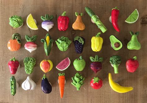 Hand Sculpted Ceramic Fruit And Vegetable Drawer Pulls Bright And