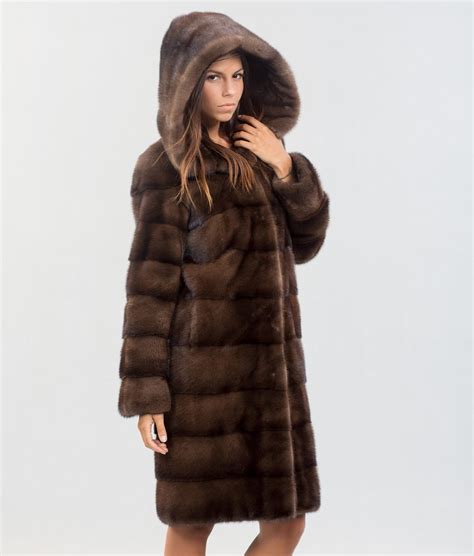 Brown Mink Fur Coat With Hood 100 Real Fur Coats Haute Acorn