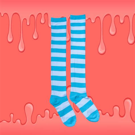 Blue Knee High Striped Socks Sexy Anime Cosplay Lewd Etsy