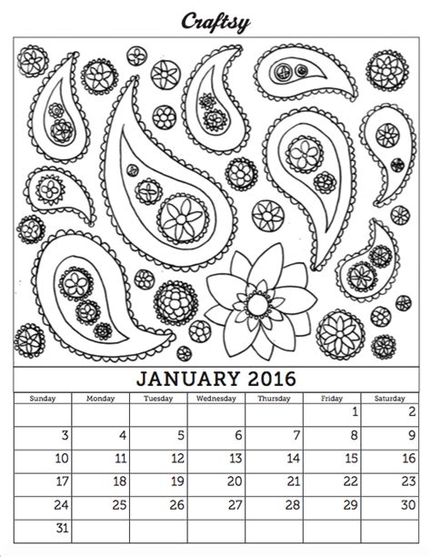 January Calendar Printable Free Coloring Pages