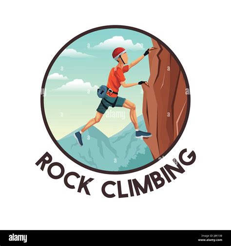 Color Circular Frame With Scene Landscape Man Climbing Rock Mountain