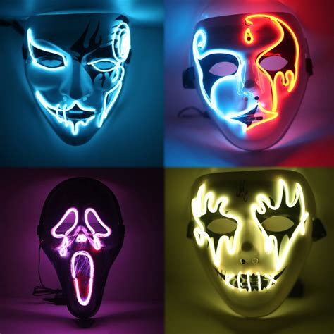 halloween el wire light up led mask neon rave horrific cosplay party costume rd ebay