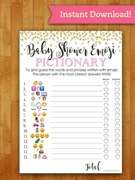 Baby Shower Game Pictionary Emoji Pictionary Coralpink