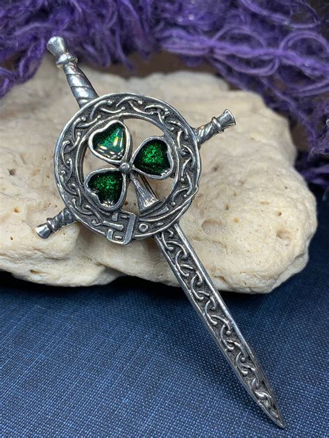 Shamrock Sword Kilt Pin Celtic Jewelry Irish Kilt Pin Ireland Gift Clover Jewelry Fireman