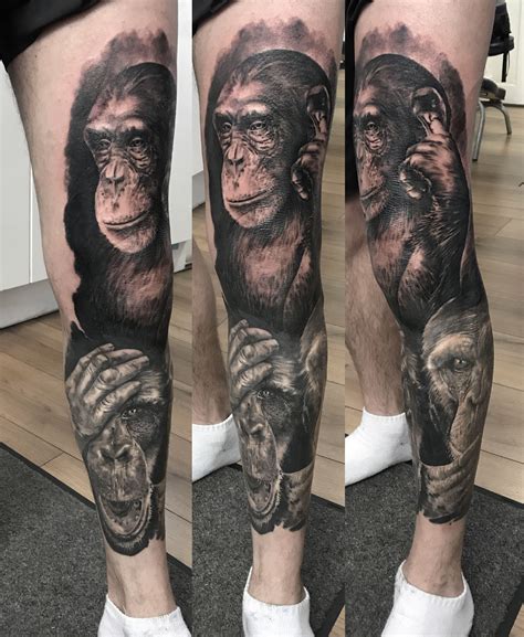 Leg tattoos seem to be very popular nowadays. monkey sleeve tattoo monkey see no evil seak no evil hear ...