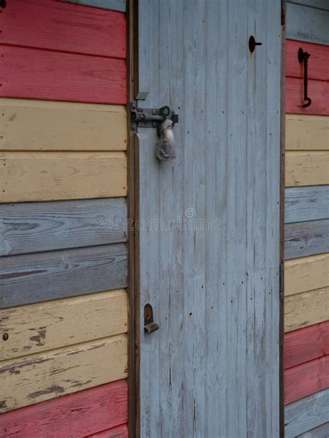 Wooden Beach Hut Door Close Up Lowestoft Suffolk Coast Stock Photo