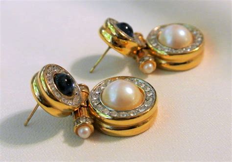 Vintage Richelieu Rhinestones Faux Pearls And Faux Sapphire Pierced