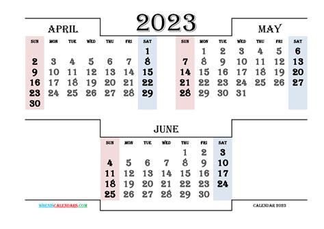 Free April May June 2023 Quarterly Calendar