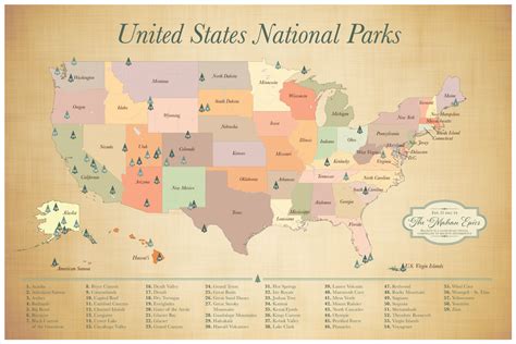Wall Map Of Us National Parks Wayne Baisey
