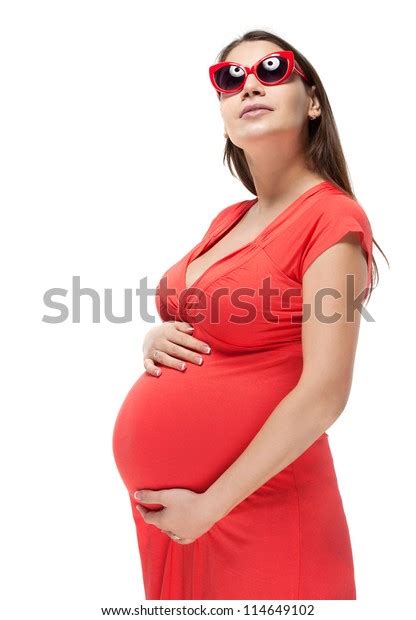 Happy Young Pregnant Woman Red Dress Stock Photo 114649102 Shutterstock