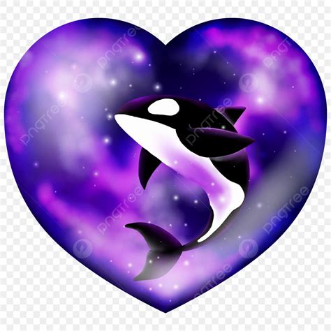 虎鯨在心形星晶中游泳 虎鯨 鯨魚 星晶素材圖案，psd和png圖片免費下載