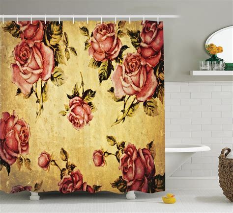 Victorian Style Rose Pattern Vintage Art Floral Home Decor Shower Curtain Set Boho Shower