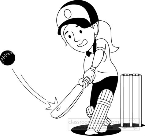 Sports Black White Girl Playing Cricket Clipart Classroom Clipart