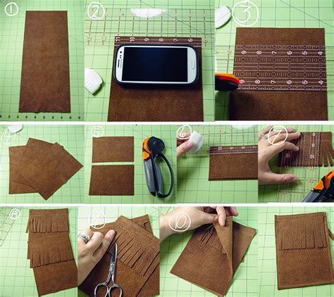 I decided to make this mobile phone case just because i like leather accessories very much. Upcycled fringe cell phone sleeve - Isn't that Sew