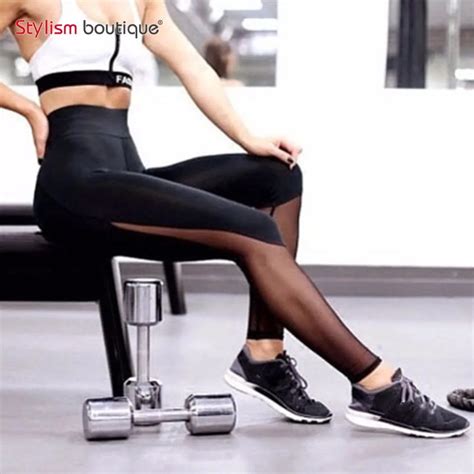 Sexy Women Leggings Net Yarn Mesh Splice Slim Fitness Woman Leggins