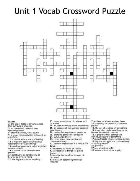 Unit 1 Vocab Crossword Puzzle WordMint