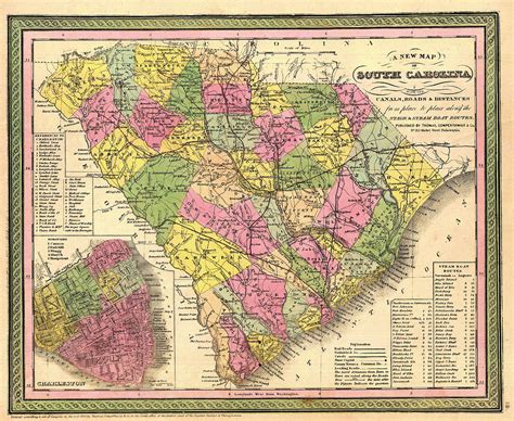 Antique Map Of South Carolina And Charleston 1850 Drawing By Mountain