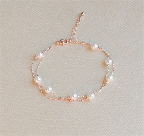 Rose Gold Pearl Bracelet Wedding Bracelet Bridesmaid Gift Etsy