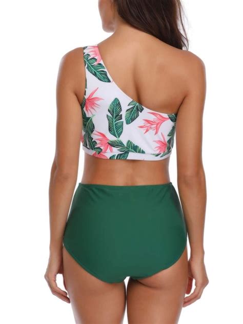 Tropical One Shoulder Top With High Waisted Bikini Set Bikini Set