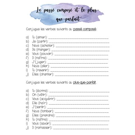 Exercices de conjugaison passé composé et PQP