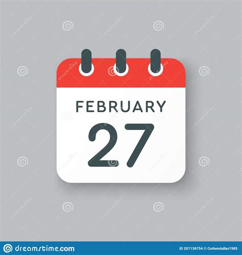 Icon Day Date 27 February Template Calendar Page Stock Vector