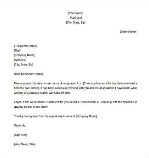 Use the form that works best with your daycare policies. 34+ Two Weeks Notice Letter Templates - PDF, Google Docs ...