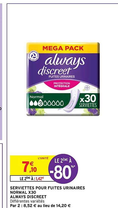 Promo Serviettes Pour Fuites Urinaires Normal X Always Discreet chez Intermarché iCatalogue fr