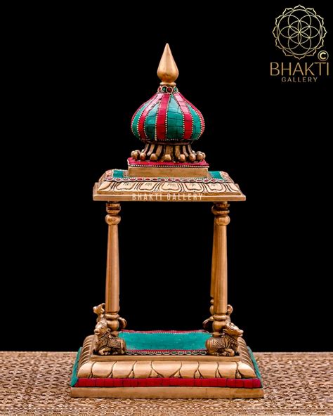 Brass Temple With Mosaic Stonework 34 Cm Tall Brass Hindu Etsy