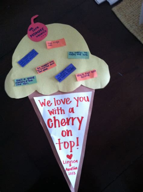 Birthday gifts for mom crafts. 3 scoops of ice cream? hadith on cone. one thing they love ...