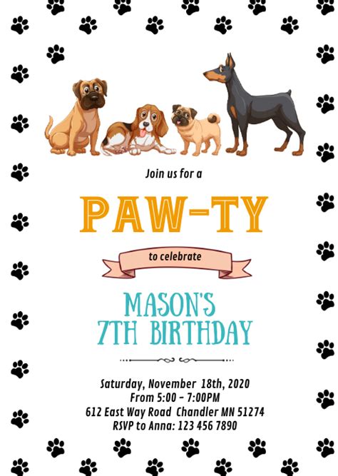 Dog Pet Birthday Party Invitation Template Postermywall