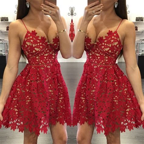 Sexy Red Lace Homecoming Dress Short Spaghetti Strap Party Gowns On