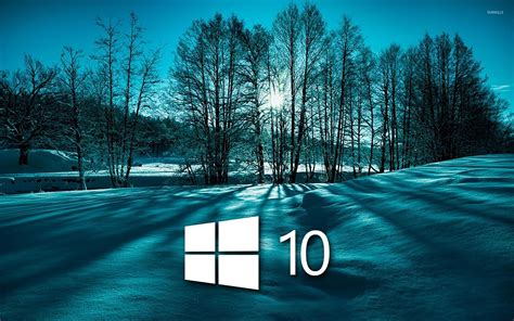 Windows 10 on snowy trees simple white logo wallpaper - Computer ...
