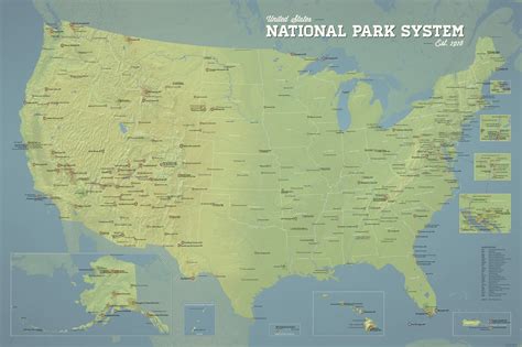 Us National Park System Units Map 24x36 Poster