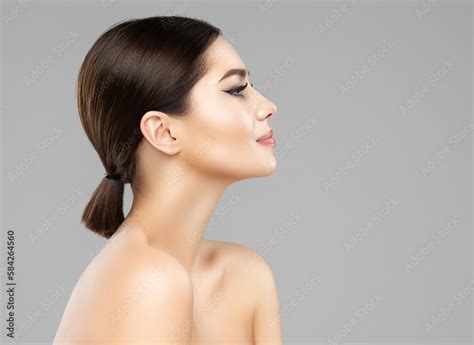 Woman Face Profile Beautiful Girl With Perfect Nose And Full Lips Side View Model With Smooth