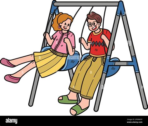 couple sitting on swings stock vector images alamy
