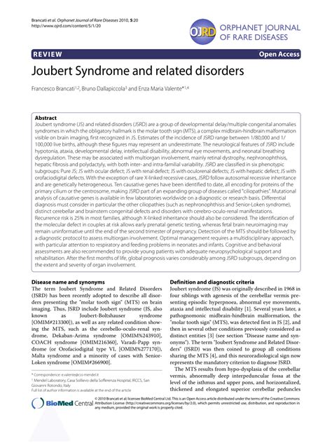 Pdf Joubert Syndrome And Related Disorders