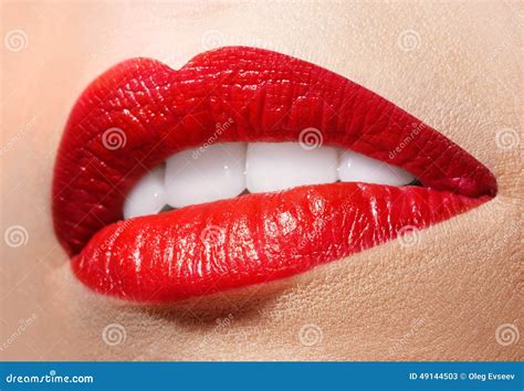 Sinnlicher Offener Mund Mit Rotem Lippenstift Stockbild Bild Von Zähne Halb 49144503
