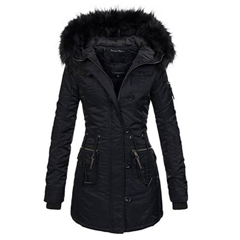 Gothic Women Winter Thicken Warm Cotton Coat Long Black Fake Fur Hooded